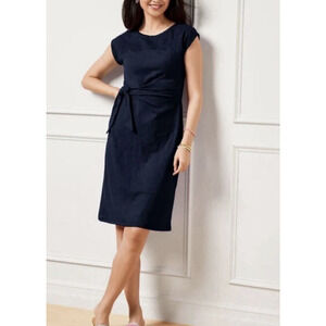 Talbots Nantucket Slub Eyelet Yoke Dress Women's Medium Petite Navy Side Tie